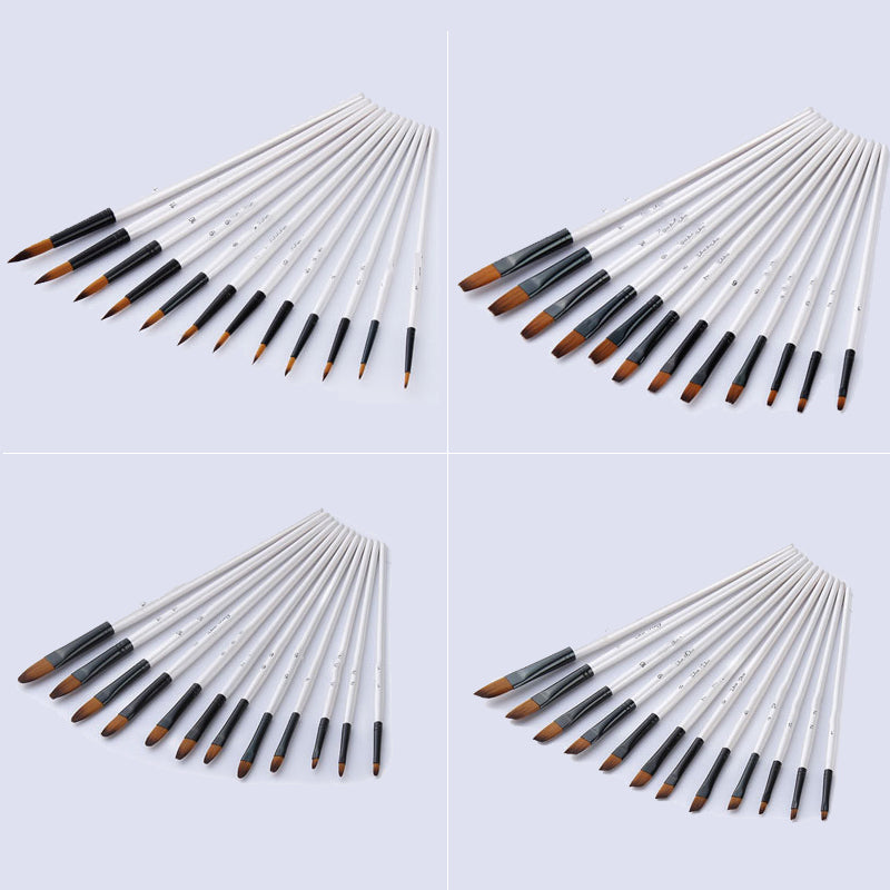 12pcs Nylon Hair Wooden Handle Paint Brush Set