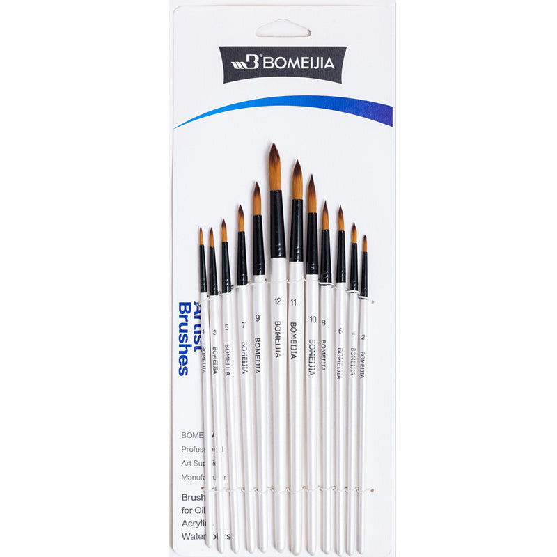 12pcs Nylon Hair Wooden Handle Paint Brush Set