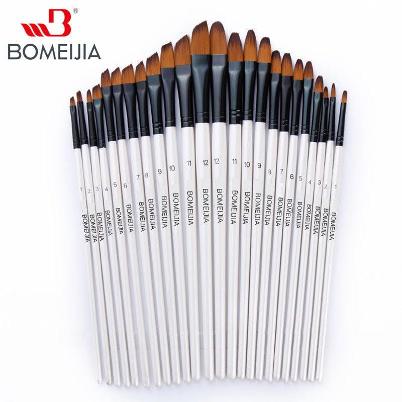 12pcs Nylon Hair Wooden Handle Paint Brush Set