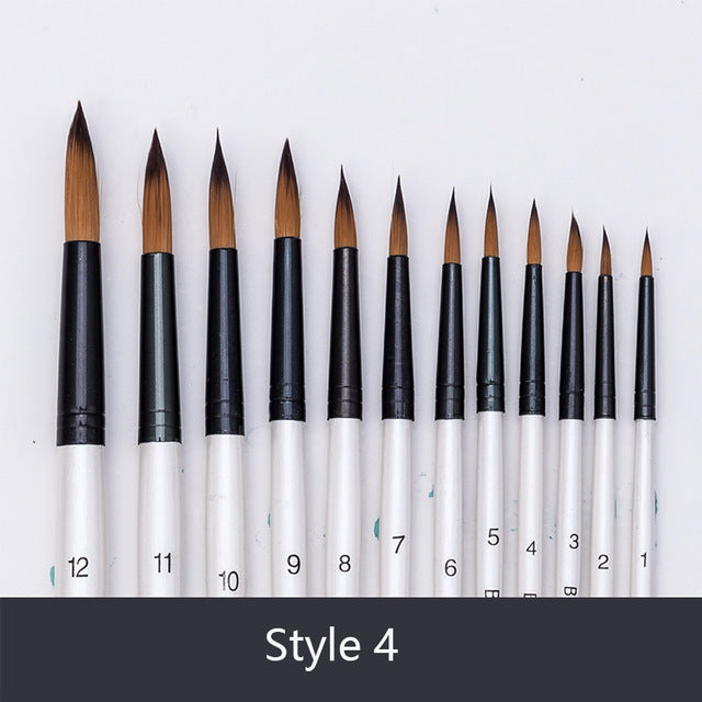 12pcs Nylon Hair Wooden Handle Paint Brush Set