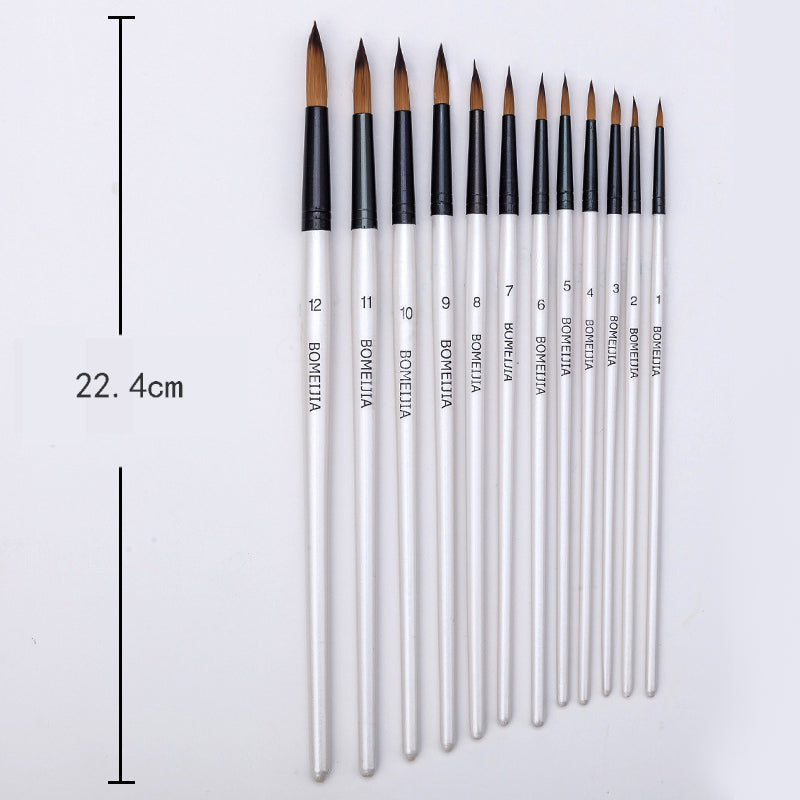 12pcs Nylon Hair Wooden Handle Paint Brush Set