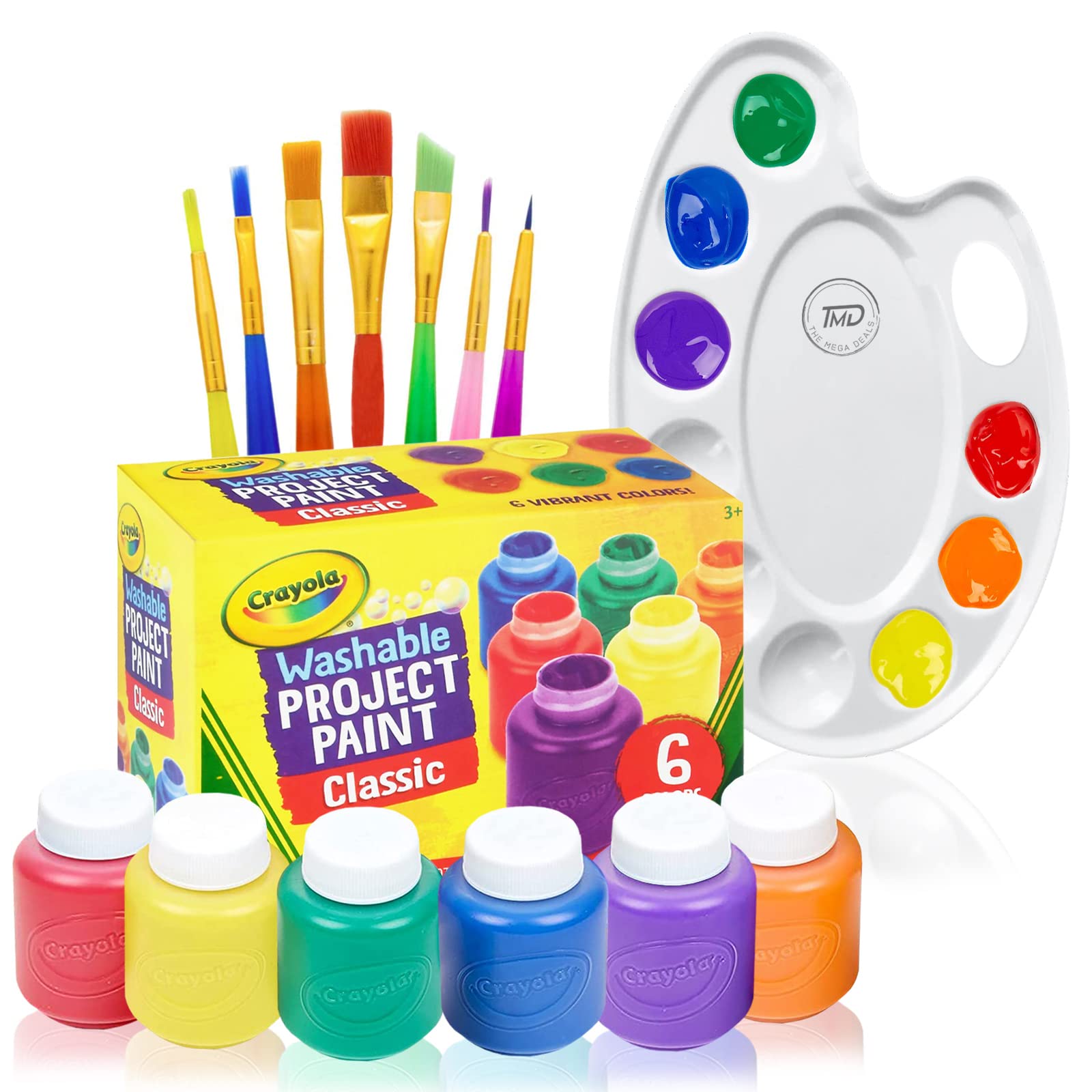 Washable Kids Paint 6 Count 7 Paint Brushes Paint Palette - Washable Paint Set For Kids Craft Projects Finger Painting Supplies Kit