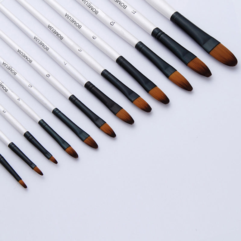 12pcs Nylon Hair Wooden Handle Paint Brush Set